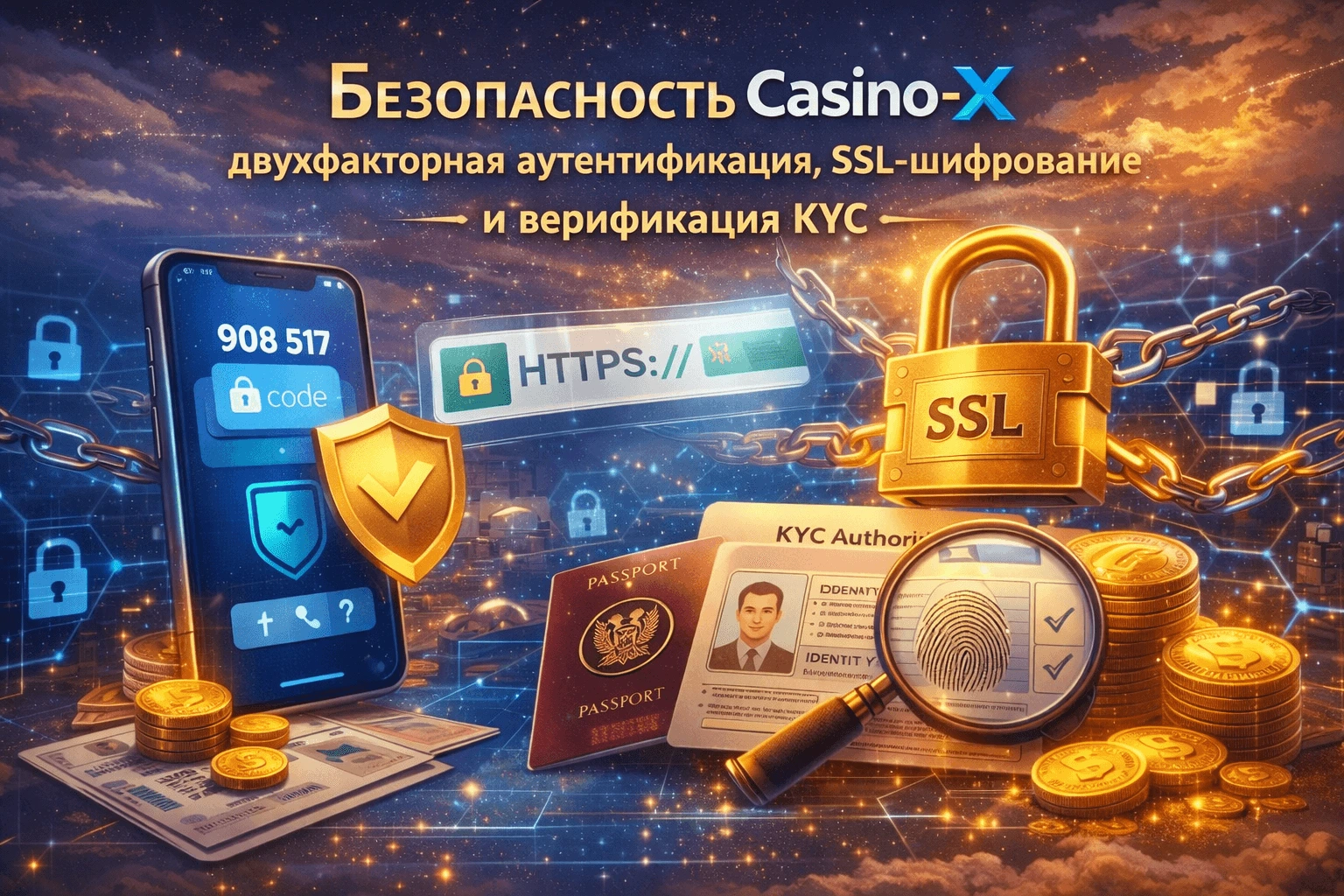 Casino-X безопасность: двухфакторная аутентификация, SSL и KYC верификация